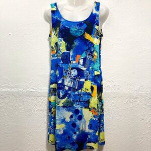 NWT Michael Tyler Collections Sleeveless Sundress Short Colorful Blue Artsy XS